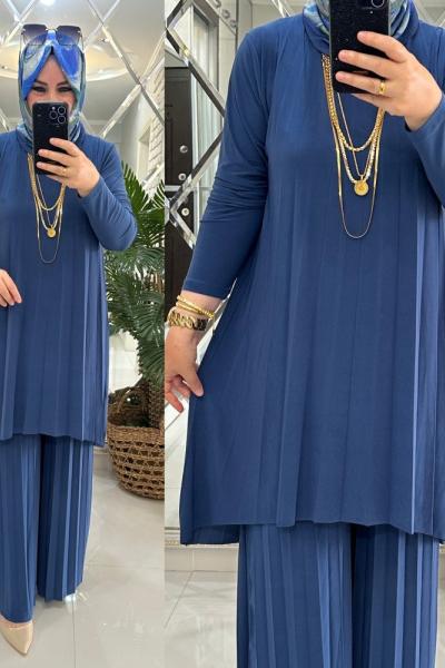 Zerrin takım piliseli sandy kumaş mavi Mavi