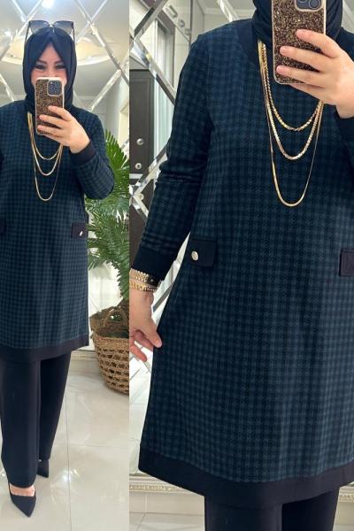 Zeynep takım örme penye kumaş mavi Mavi