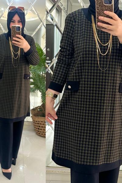 Zeynep takım örme penye kumaş haki  Haki