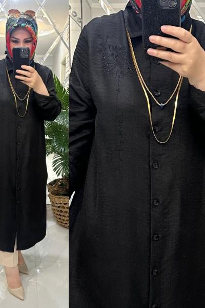 Zülal gömlek keten ayrobin kumaş siyah  Siyah