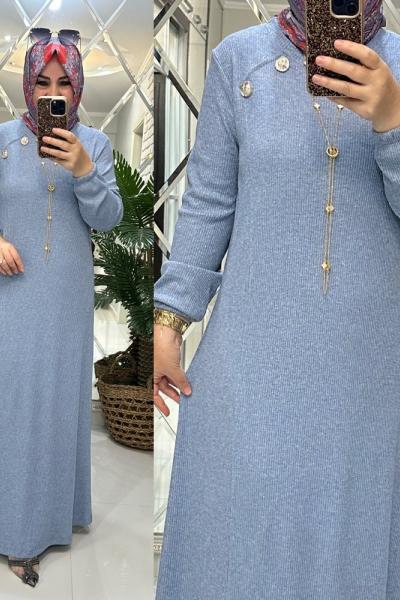 Züleyha elbise fitilli triko mavi Mavi