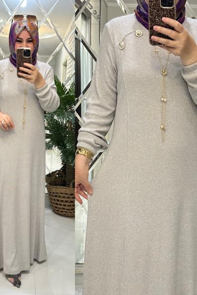 Züleyha elbise fitilli triko gri Gri