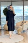 34296 Gofre Apolet Detaylı Uzun Tunik Siyah