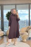 34296 Gofre Apolet Detaylı Uzun Tunik Koyu Kahve