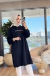 34436 Tonaton Nakışlı Uzun Tunik Siyah