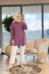 7242 Sağ Omuz Yaprak İnci İşleme Tencel Tunik Mürdüm