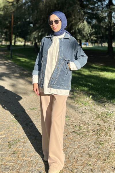 Asya Taşlı Kot Ceket