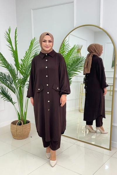 MELİKE DÜĞMELİ TAKIM - ACI KAHVE