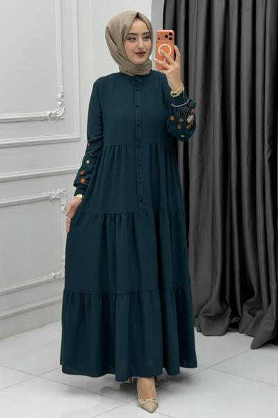 Çiçek Elbise Petrol Yeşili